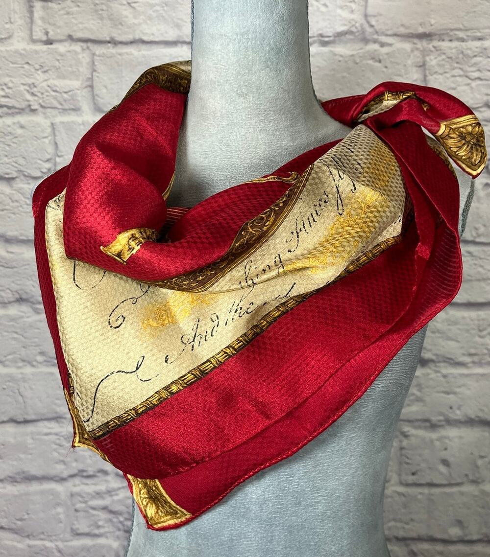 Vintage Liz Claiborne Musical Motif Scarf with Violin, Harp, French Horn, Etc.